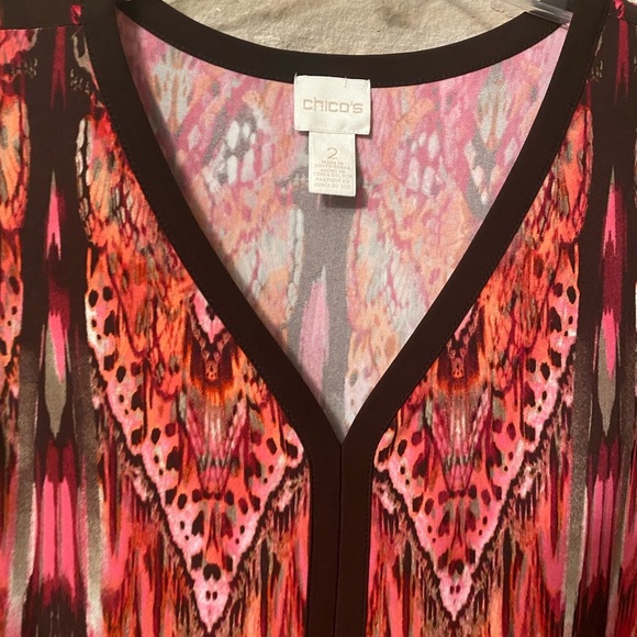 Chico's Maxi Dress Size 2Pink Brown Womens 12 Large Art Nouveau Butterfly Print - Picture 10 of 12